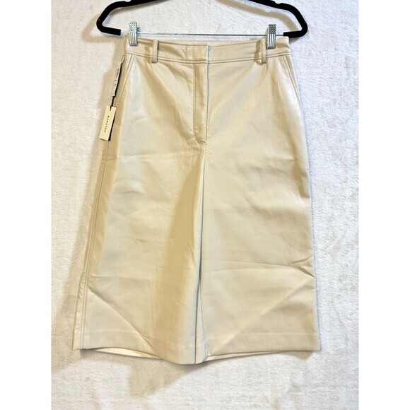 ARITZIA Babaton Vegan Leather Wide Leg Culottes Soft Sand 6 NWT - Picture 2 of 10